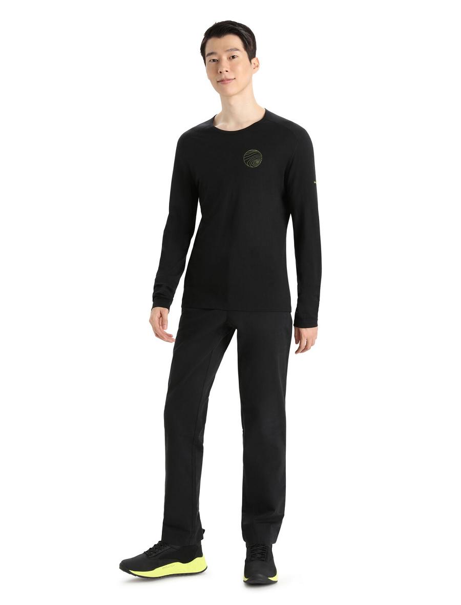 Icebreaker Merino 200 Oasis Long Sleeve Crewe Alps 3D Miesten Base Layers Mustat | FI 1351JPQJ